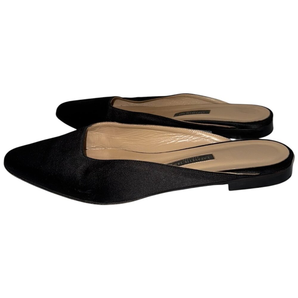 LAFAYETTE 148 Satin Slip On Mules 36.5 6.5 Hand Made in Italy Shoes Quiet Luxury